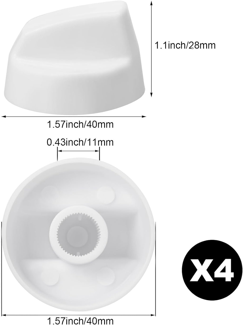 4 Stove Knobs Replacement with 12 Adapters for Oven Range,White | Universal Fit Adapters for Gas Electric Range