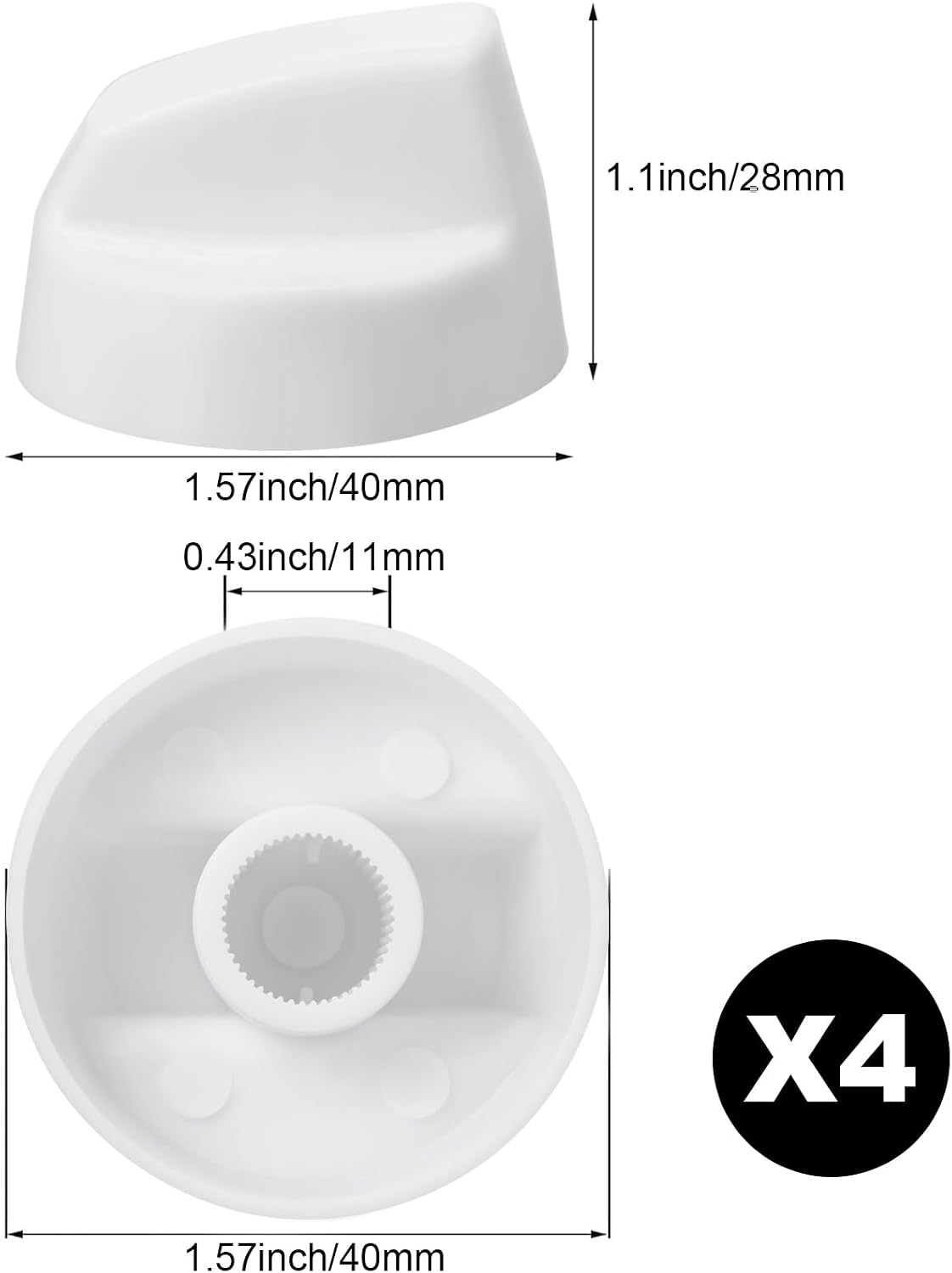 4 Stove Knobs Replacement with 12 Adapters for Oven Range,White | Universal Fit Adapters for Gas Electric Range