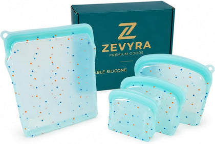 Reusable Silicone Food Storage Bags, 4-Pack, Flat, Speckle