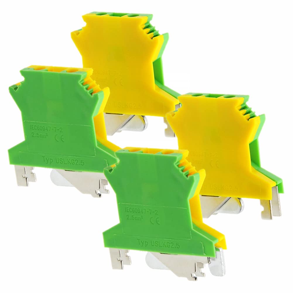10Pcs DIN Rail Mounted Ground Circuit Connection Terminal Block Screw Clamp Connector (USLKG2.5N)