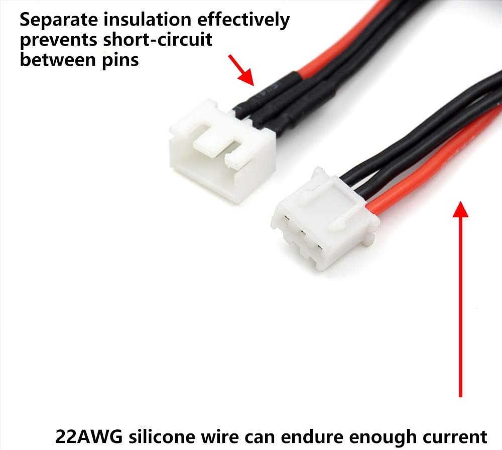 JST-XH 2S Balance Plug Extension Lead Wire 200mm 5 PCS for LiPo Battery Balance Charging 22AWG Silicone
