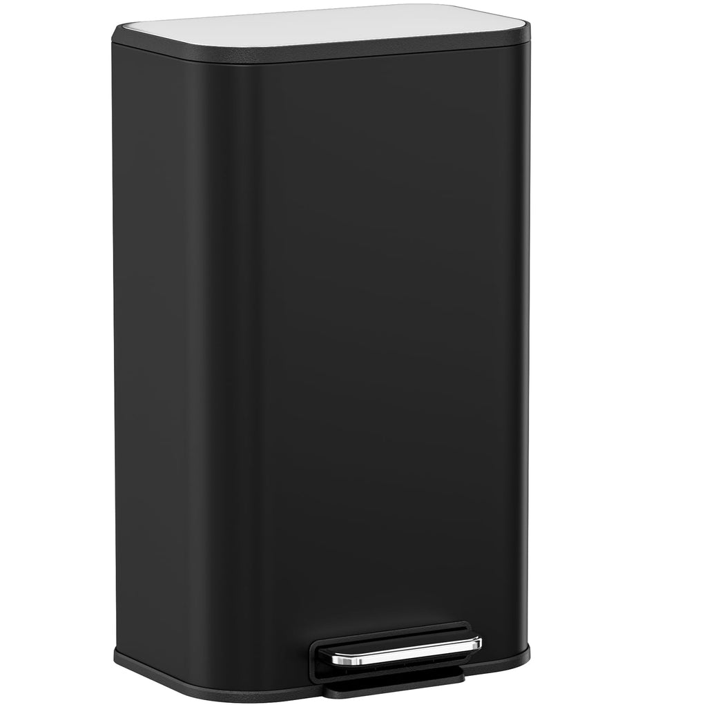 13.2 Gallon 50L Square Step Kitchen Trash Can, Stainless Steel,Black