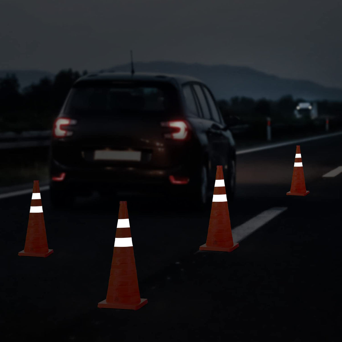 28 Inch 1 Pack Collapsible Traffic Safety Cones, Orange | Foldable Design for Storage, Reflective Collar Visible at