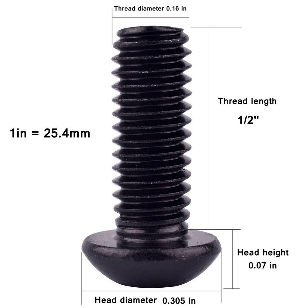 8-32 x 1/2" Button Head Socket Cap Bolts Screws (1/4" to 2" Available), 304 Stainless Steel 18-8, Black Exterior Finish, Allen Hex Drive, Fully Thread, 30Pcs