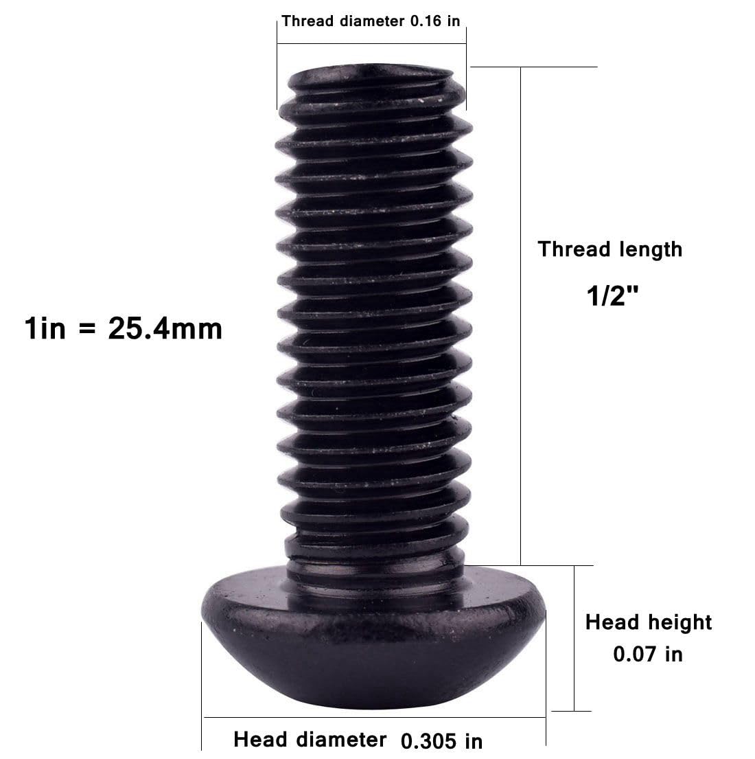 8-32 x 1/2" Button Head Socket Cap Bolts Screws (1/4" to 2" Available), 304 Stainless Steel 18-8, Black Exterior Finish, Allen Hex Drive, Fully Thread, 30Pcs