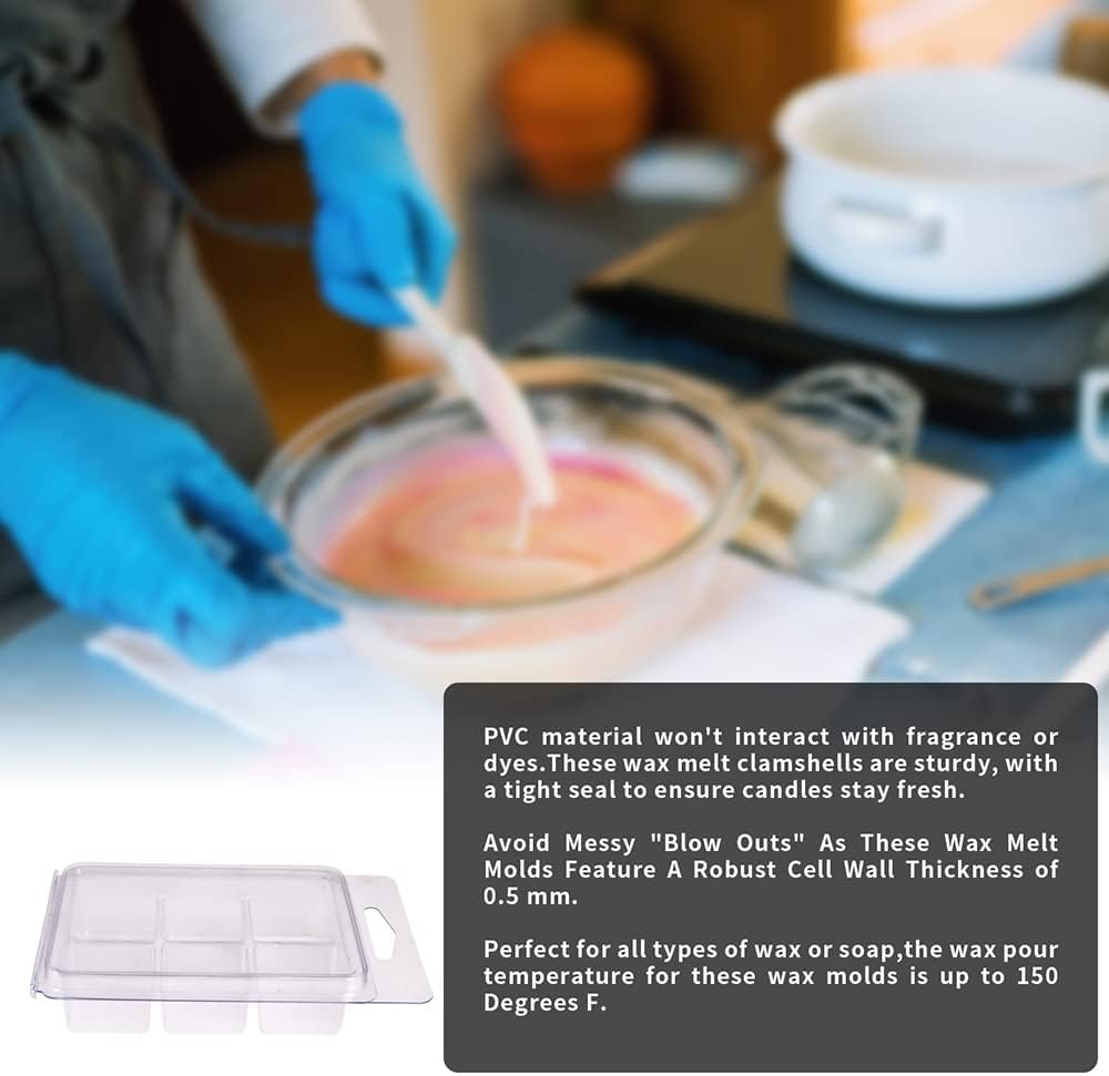 Wax Melt Molds 100 Packs Wax Melt Clamshells 6 Cavity Cubes Clamshells | Clear Plastic Empty Cube Tray Packaging Cube
