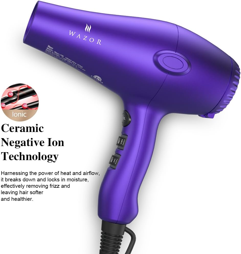 Powerful Hair Dryer - 1875W Ionic Blow Dryer with Diffuser, Nozzle, Comb | Professional Lightweight Fast Drying with