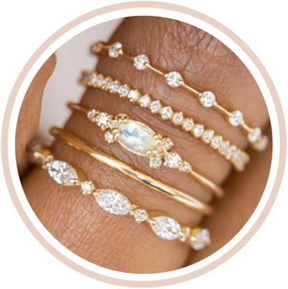 Stackable Gold Rings for Women Set Dainty 18K Gold Plated Cubic Zirconia Thumb Rings Thin Eternity Engagement Rings