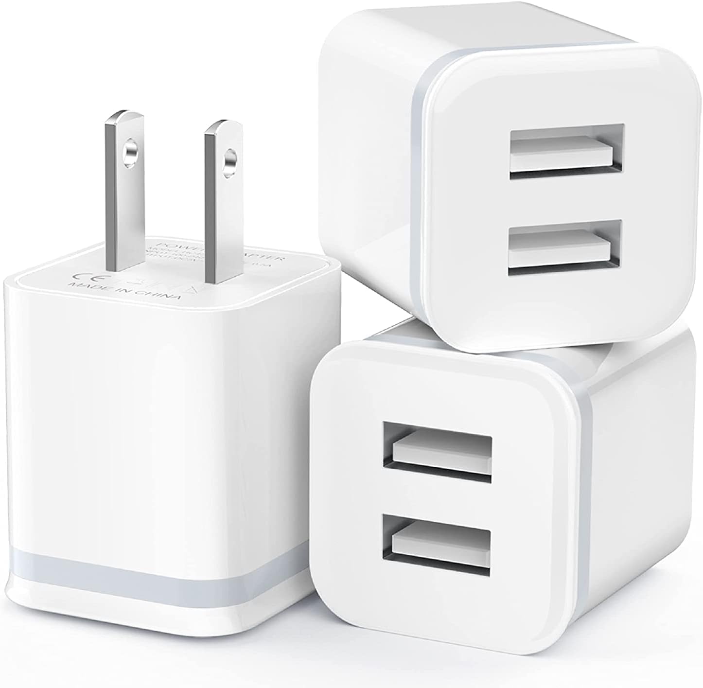 USB Wall Charger, LUOATIP 3-Pack 2.1A 5V Dual Port Cube Power Adapter Plug Block Charging Box Brick for iPhone 14 13