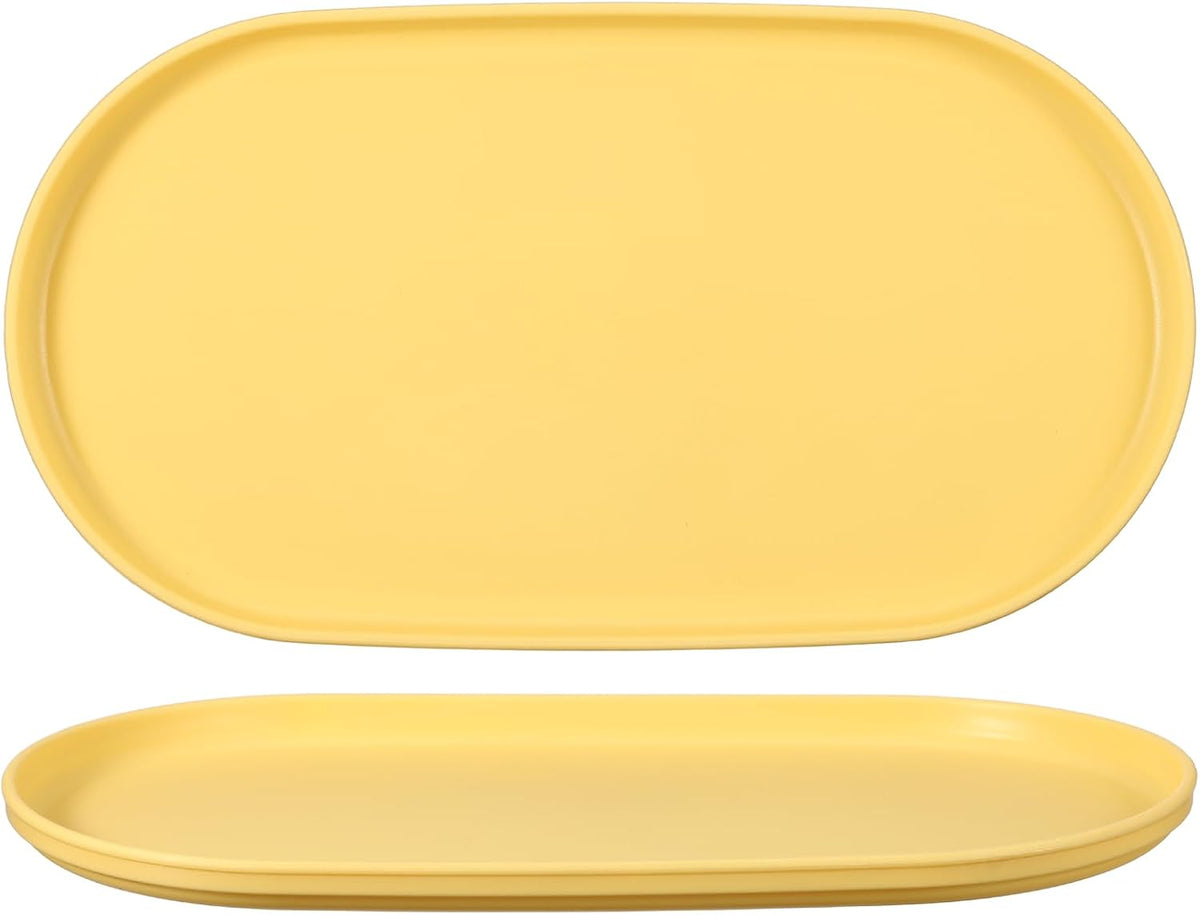 2pcs Fast Food Serving Trays 14.8x8.1 Oval Reusable Yellow
