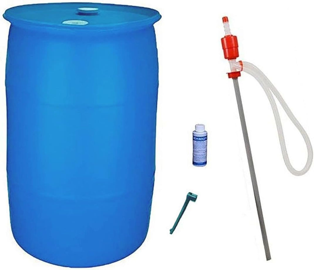 55 Gallon Emergency Water Barrel Storage Combo Pack: with Barrel, Siphon, Bung Wrench, Purogene
