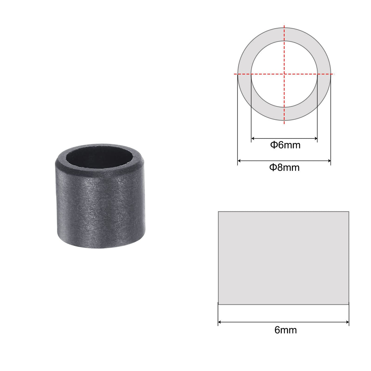 uxcell 4Pcs Sleeve Bearingss 6mmBore 8mmOD 6mm L POM Bushing,Black