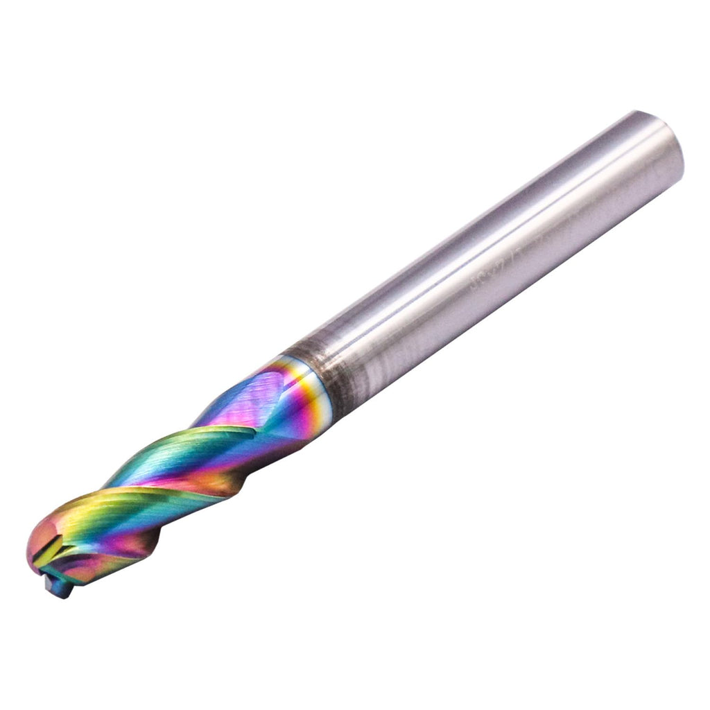 1/4" 3 Flute 37° Helix Solid Carbide Ball Nose End Mill, DLC Coated