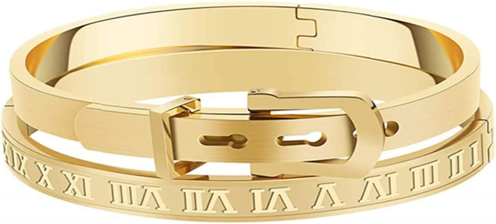Gold Silver Plated Bracelets for Men Women Roman Numeral Bangle Bracelet Stainless Steel Personalized Engraved Unisex