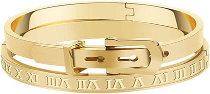 Gold Silver Plated Bracelets for Men Women Roman Numeral Bangle Bracelet Stainless Steel Personalized Engraved Unisex