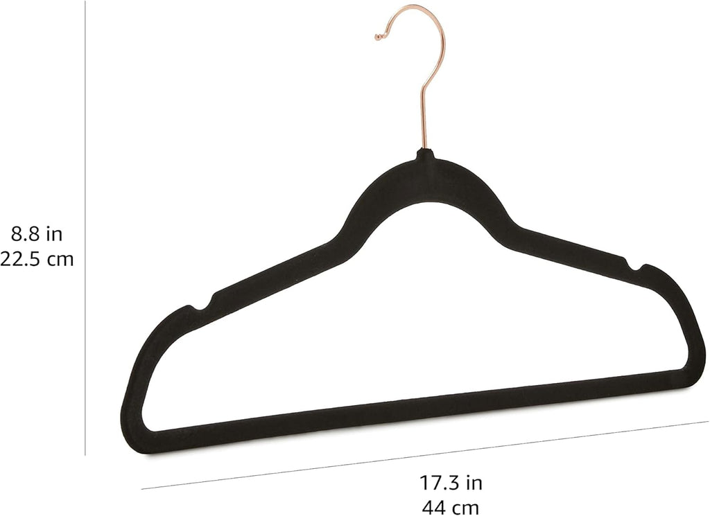 Slim Velvet Non-Slip Space Saving Suit Clothes Hangers for Closet Organization, Black/Rose Gold, 50-Pack