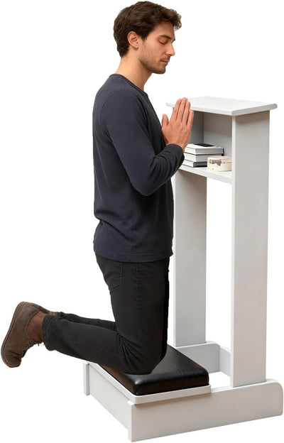Solid Wood Prayer Kneeler Bench with Cushion & Shelf - 20x6.5x33in Mation Stool for Church, Pulpit, Home Prayer