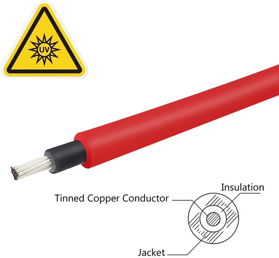 20FT 10AWG Solar Extension Cables, M&F Connector, Black&Red, 1 Pair | MC4 Wire Cord, IP65 Waterproof, UV Protection
