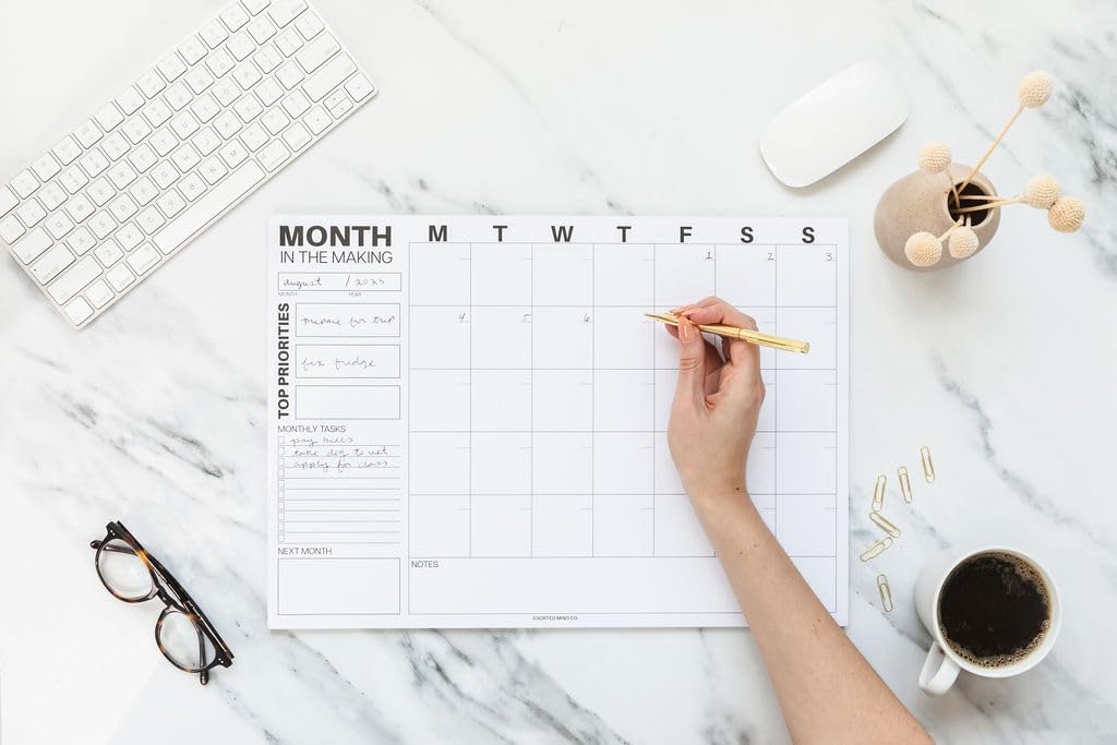 Undated Monthly Planning Calendar Sheets by Sorted Mind Co - 24 Tear-Off Sheets A3 Size - Premium Planner Pad for