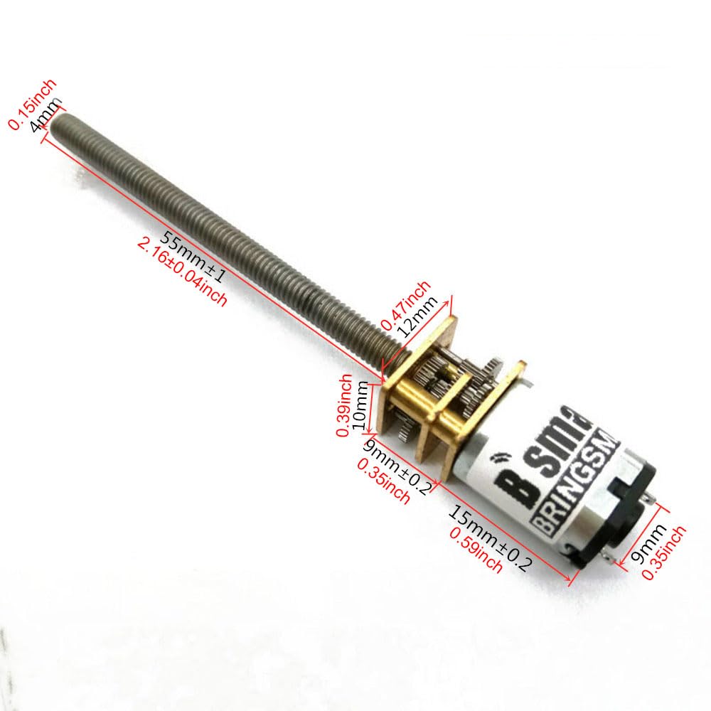 BRINGSMART Threaded Shaft M4 55mm DC Gear Motor 3V 6V 12V N20 Mini Reducer