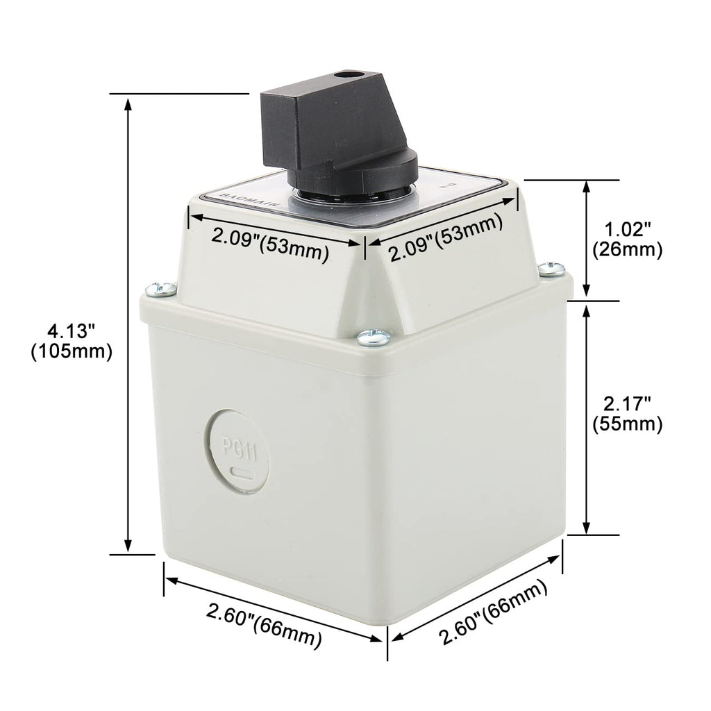BAOMAIN 20A 2-Phase 3-Position Rotary Changeover Switch+Small/High Box