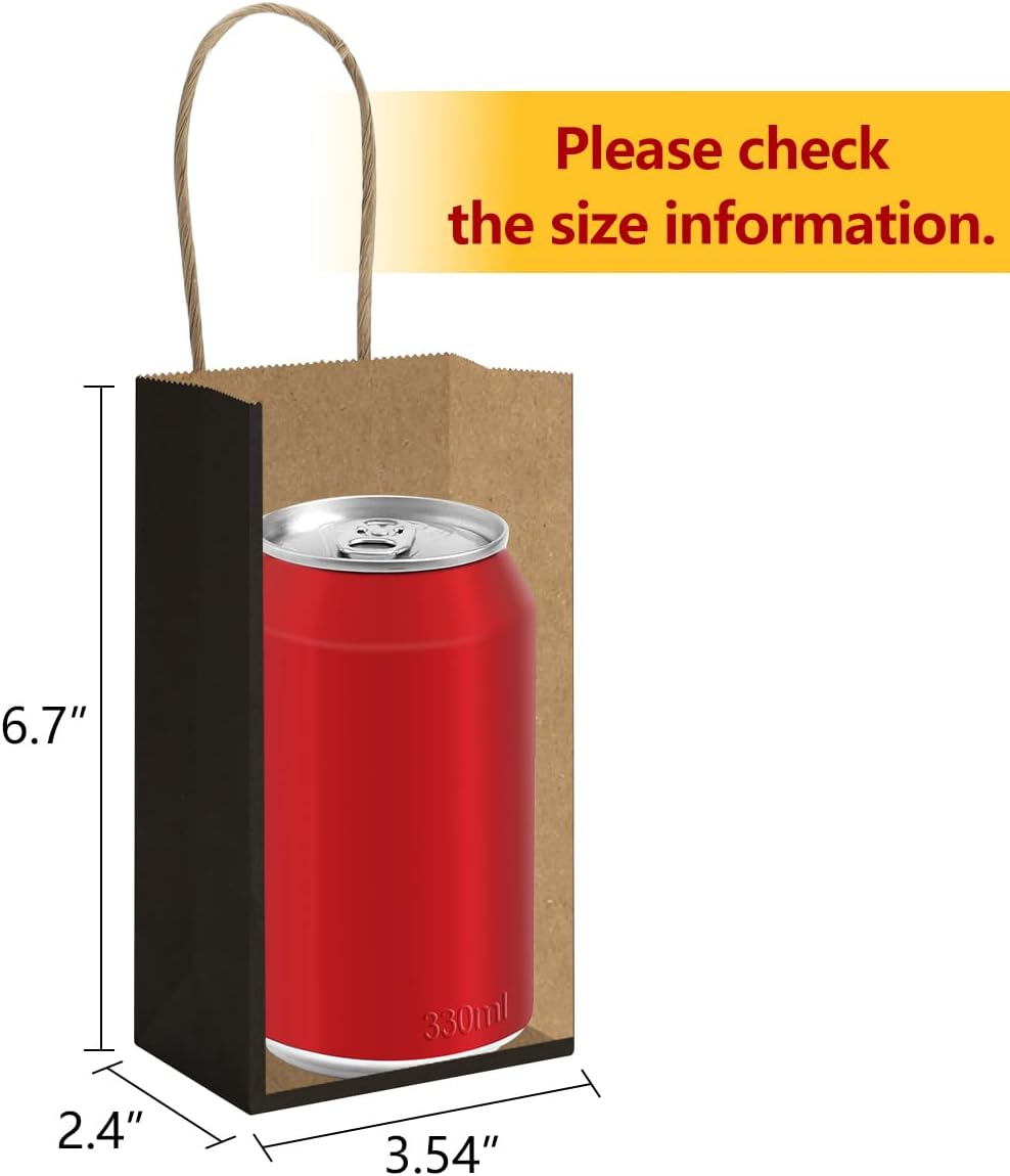Mini Gift Bags with Handles 3.5x2.4x6.7 Inch Black 100 Bulk Pack