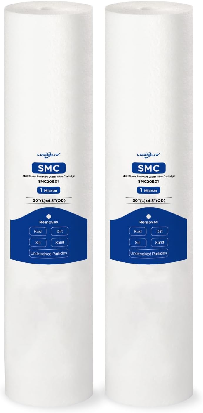 1 Micron 20" x 4.5" PP Whole House Water Filter Cartridge, 2 Pack