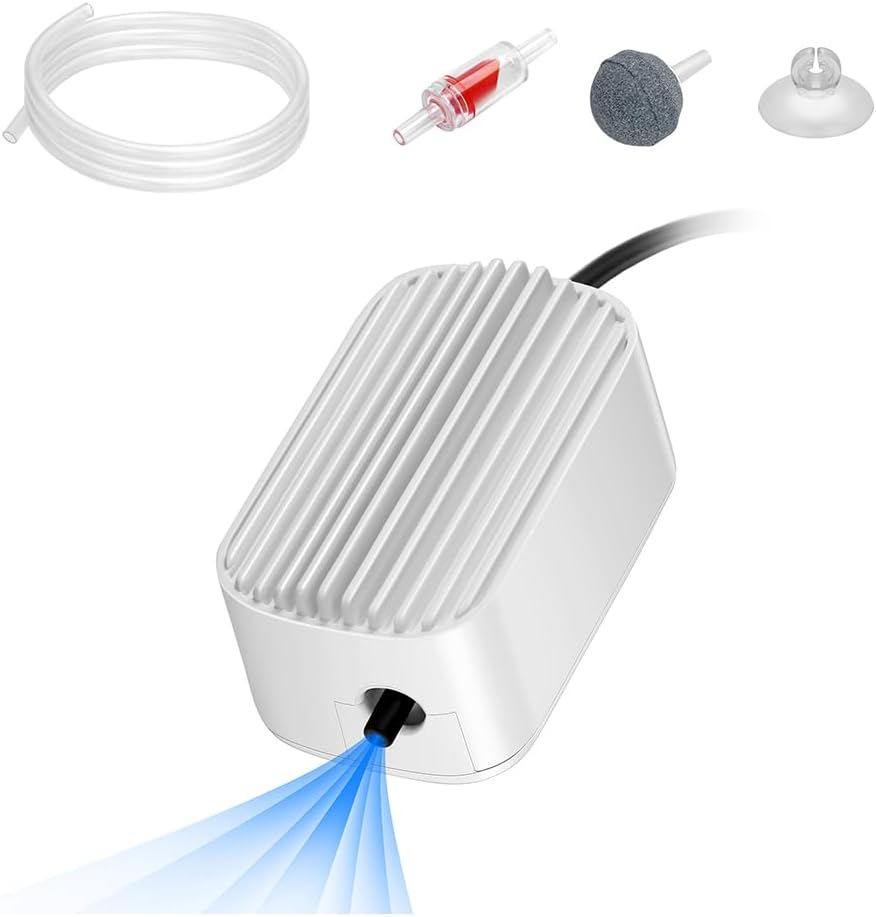 Quiet Aquarium Air Pump 3W Fish Tank Oxygen Aerator Pump with Air Stone Airline Tubing Check Valve Aquarium Bubbler