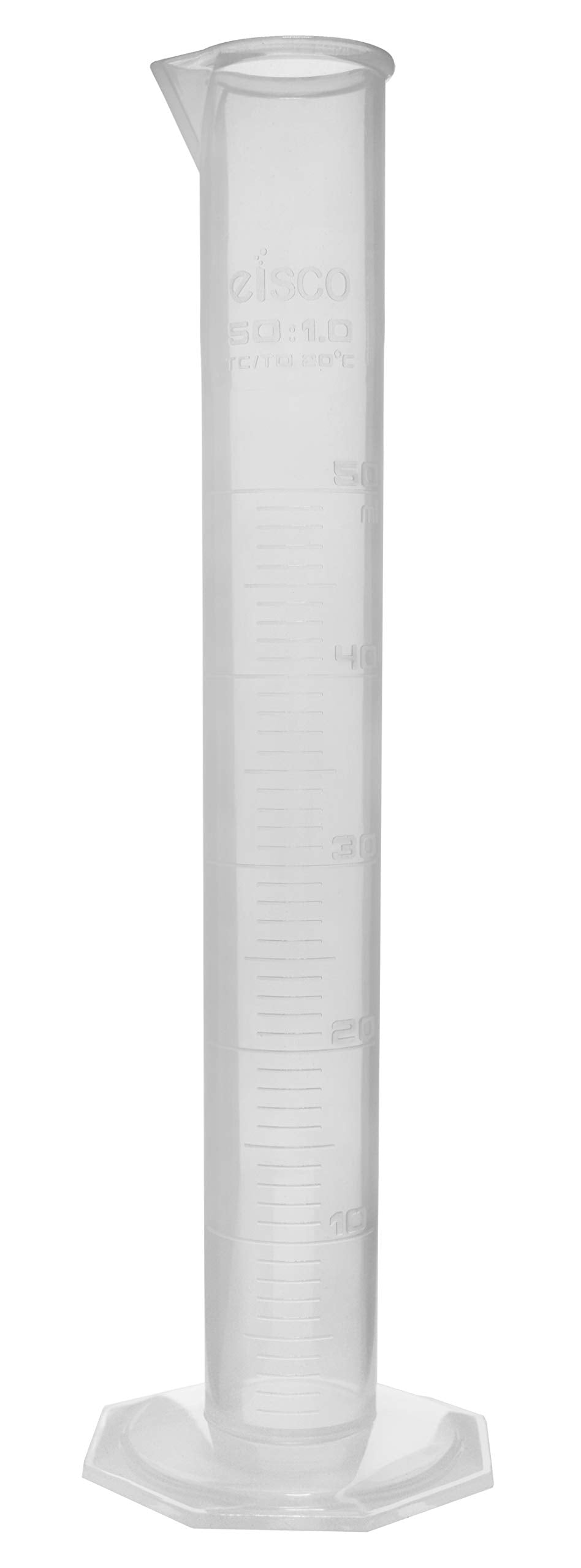 EISCO Polypropylene Graduated Cylinder, Octagonal Base, 50ml (Pack of 12)