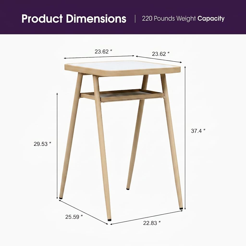 Counter Height Patio Table with HPL Top, Natural Wood