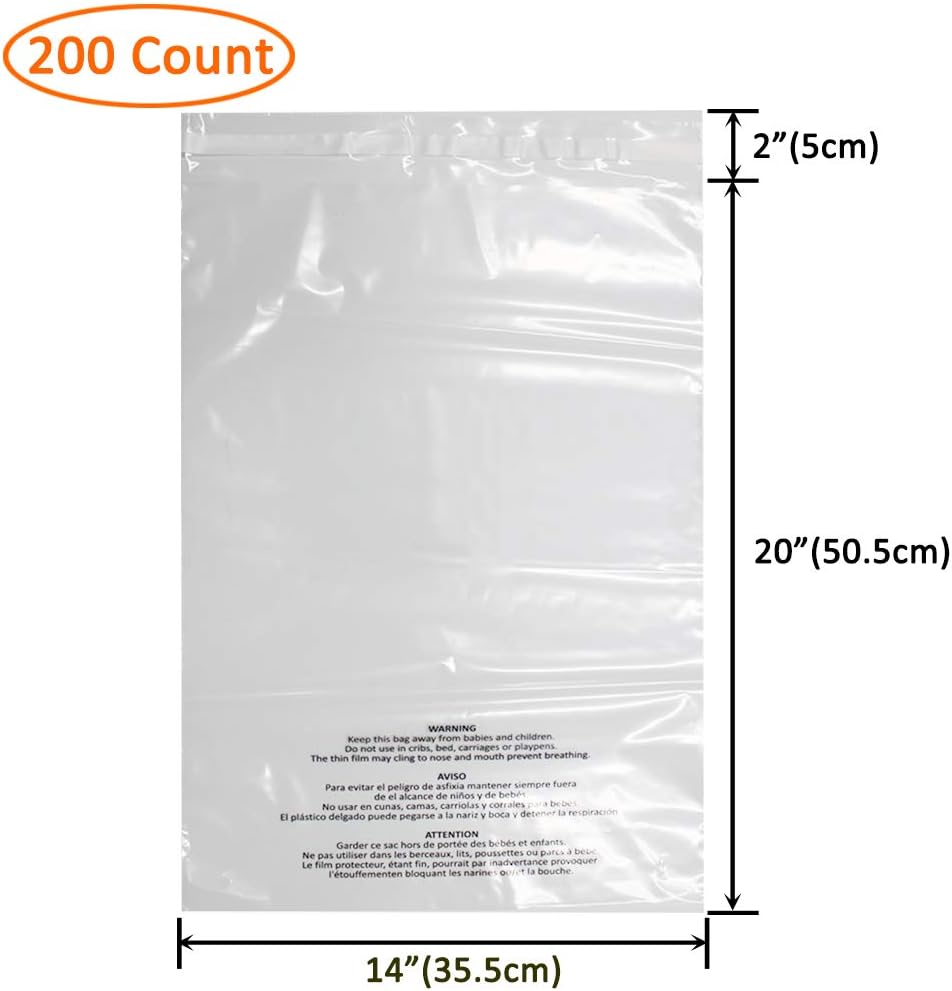200 Count 14x20 Inch Self Seal Clear Poly Bags