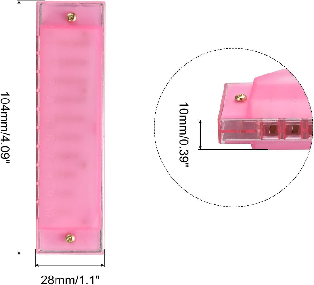 Clearly Colorful Translucent Harmonica 10 Holes Pink ABS Harp Mouth with PVC Box for Educational Musical Instruments