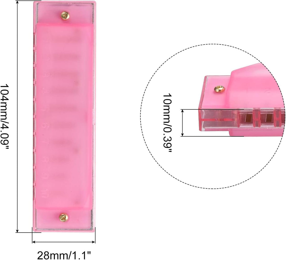 Clearly Colorful Translucent Harmonica 10 Holes Pink ABS Harp Mouth with PVC Box for Educational Musical Instruments