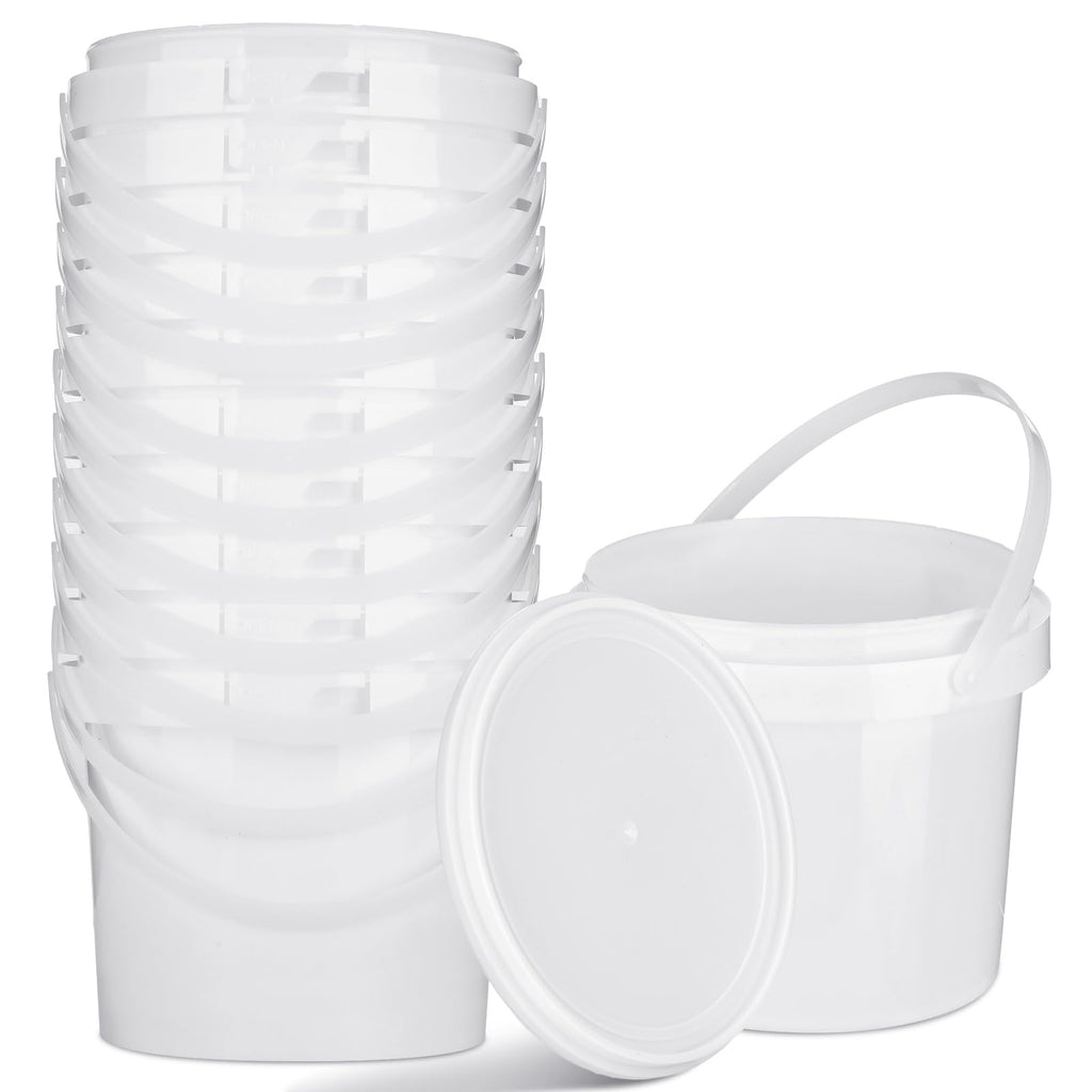 10 Pack White Plastic Bucket with Handle and Lid