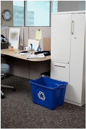 Recycling Bin/Box, Stackable, 14 GAL, Blue, for Indoors/Outdoors/Garages/Homes/Commercial Facilities