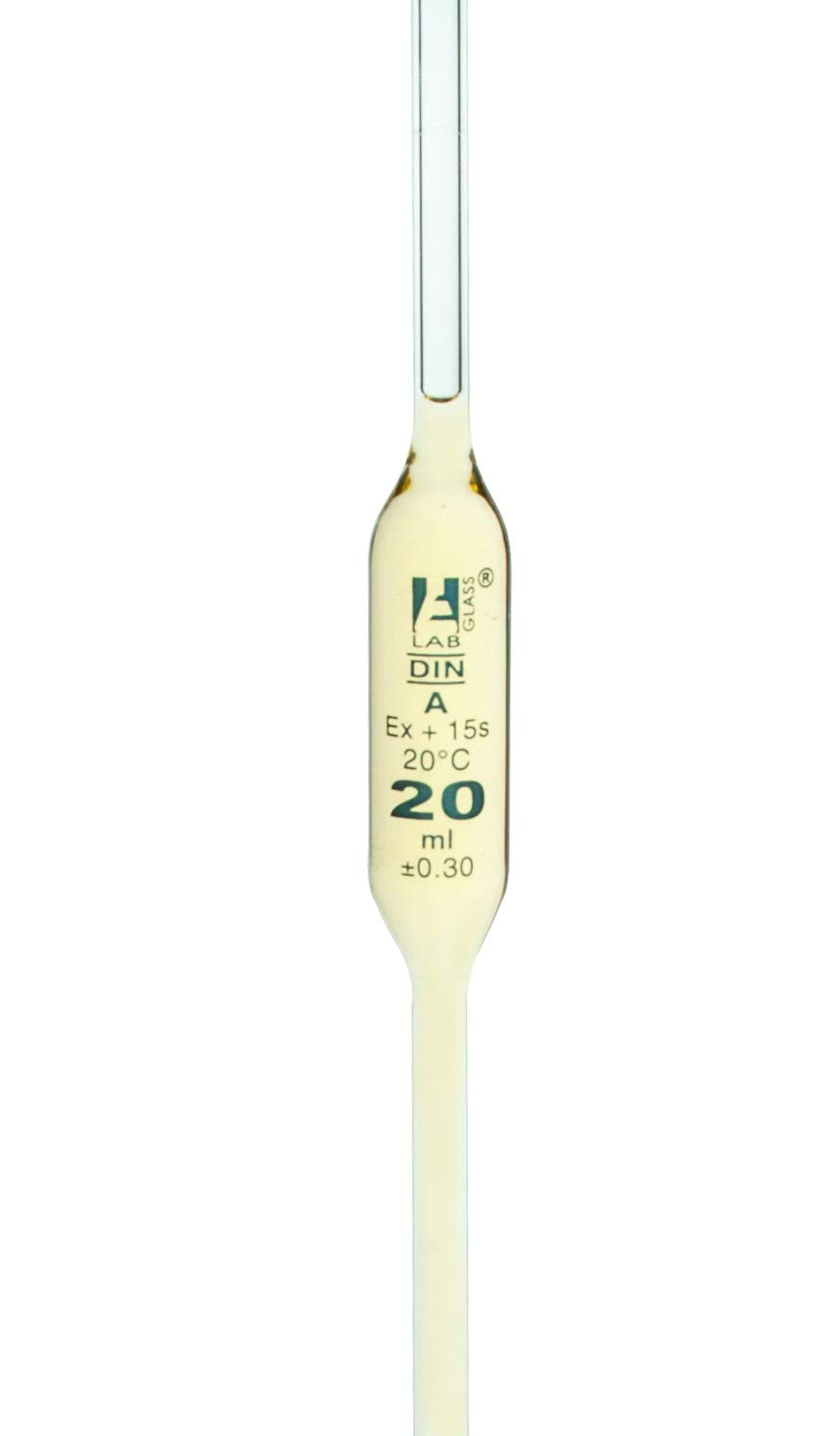 Volumetric Pipette, 20mL - Class A - Blue Markings - Yellow Coded - Borosilicate Glass