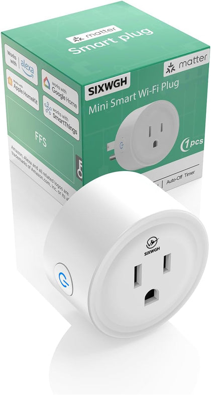 Matter Smart Plug,2.4GHz WiFi Only, Matter Hub Required (1 Pack) | Work with Apple Home, Siri, Google Home, Alexa &