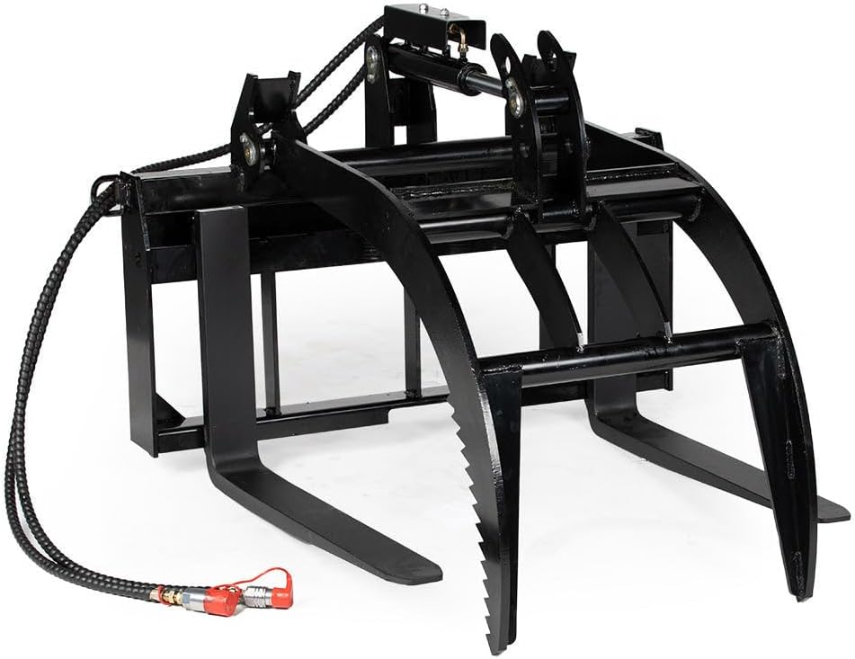 Hydraulic Skid Steer Pallet Fork Grapple Attachment V2, 1/2in Thick Steel Frame, Quick Tach Mounting System