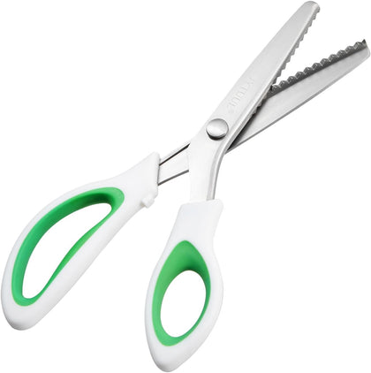 9.5" Green Pinking Shears, Sharp Stainless Steel Blade Craft Zig Zag Scissors for Fabric Paper Leather, Comfort Grip