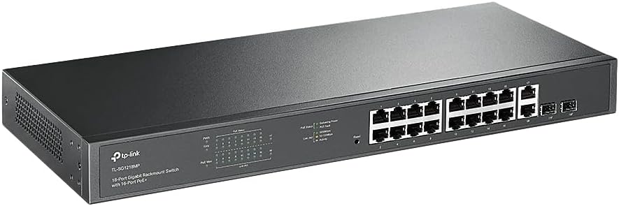 TL-SG1218MP, 16 Port Gigabit PoE Switch | 16 PoE+ Ports 250W, w/ 2 Uplink Gigabit Ports + 2 Combo SFP Slots Plug &