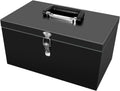 Small Steel Metal Tool Box, Lockable Storage Box for Storing Valuable Items, Office Documents, Garage Tools (12" Black)
