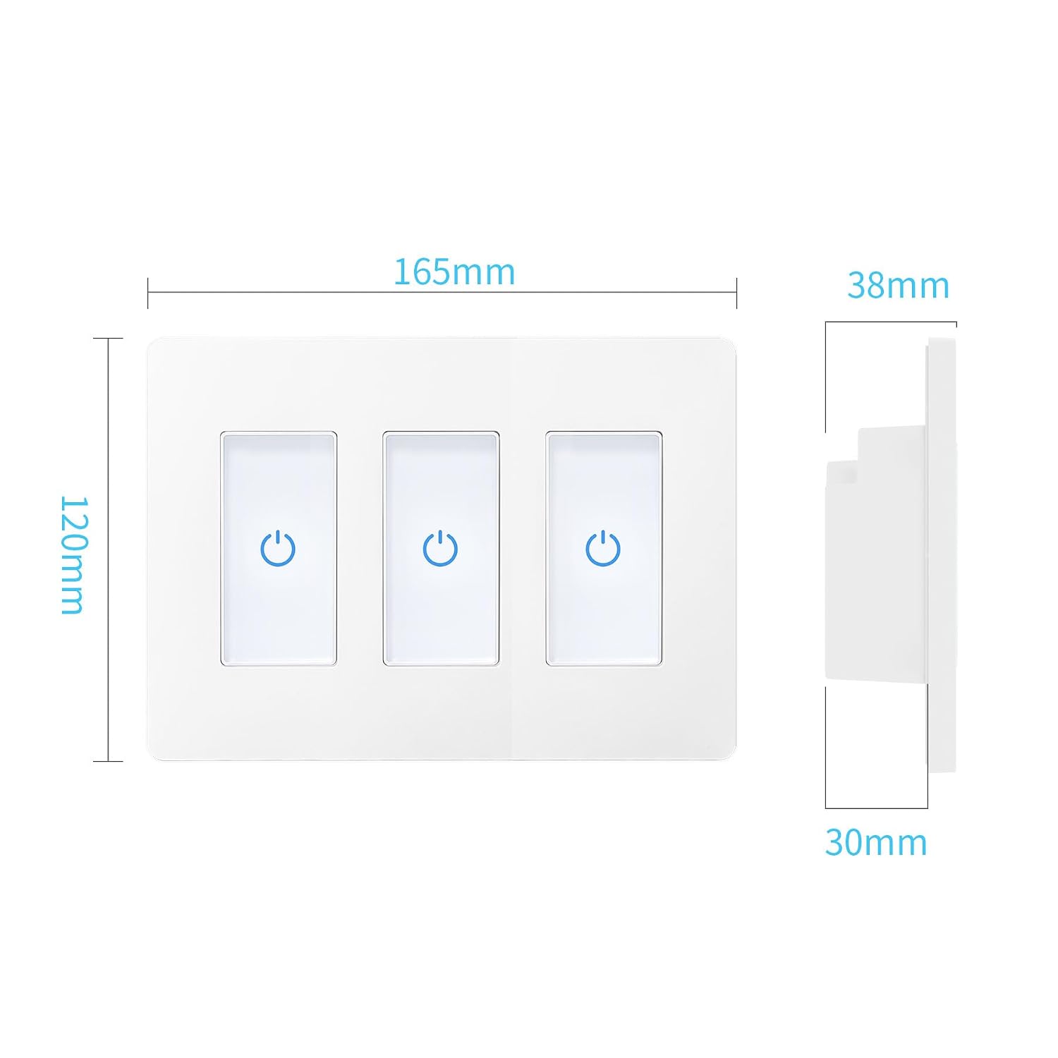 Touch Smart Switch 3 Gang, WiFi Light Switch Compatible With Alexa and Assistant, Neutral Wire Needed, No Hub