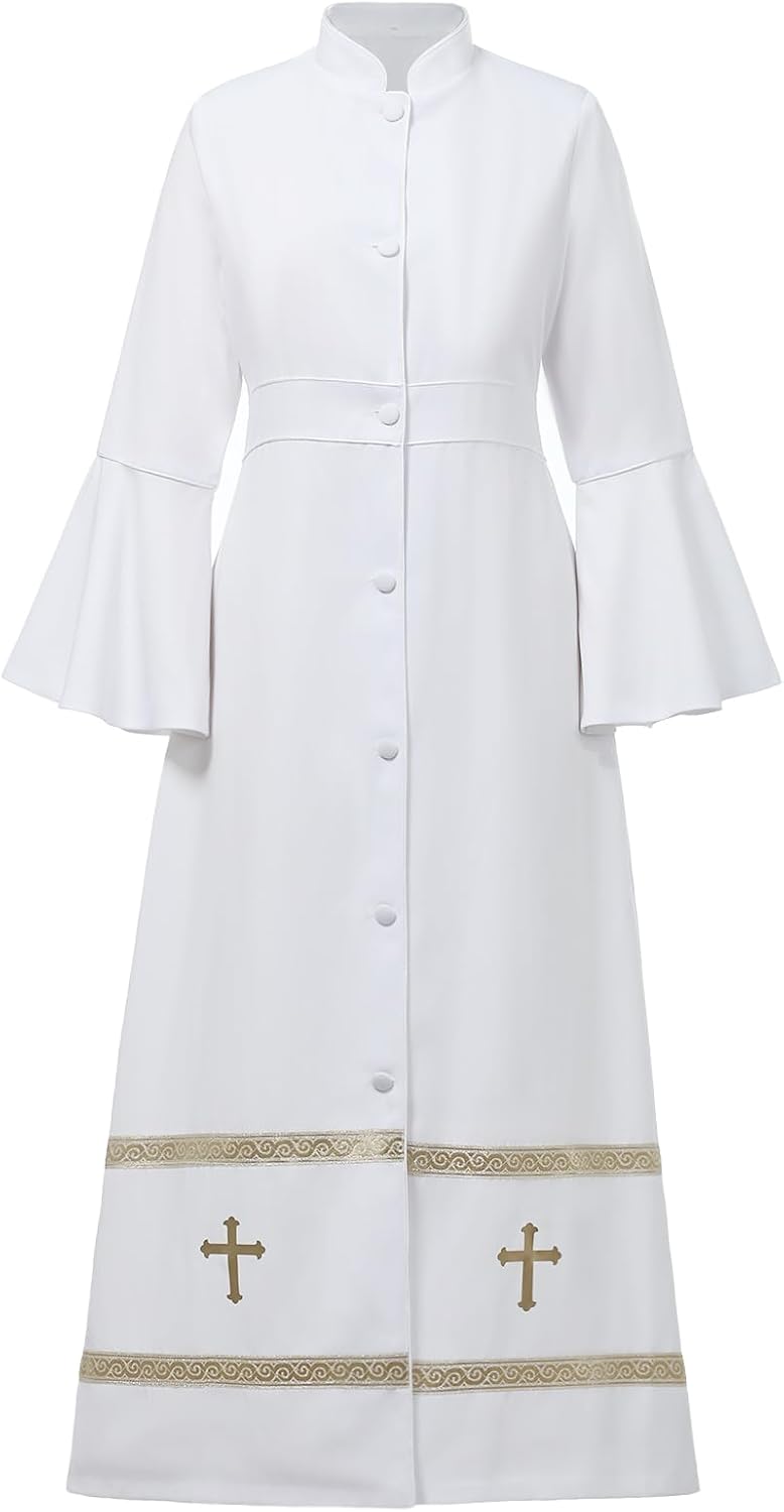 Church Clergy Dress Choir Robe for Women Flared Sleeves Button Mass Vestments