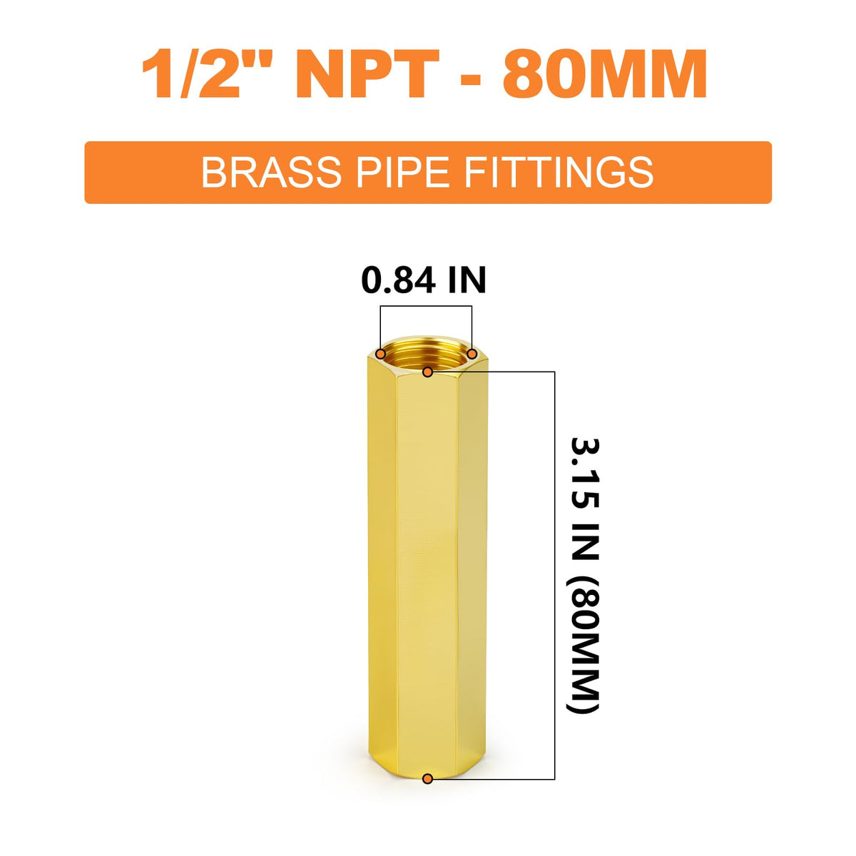 GASHER 1/2" FNPT Brass Long Nipple 3" Length Pipe Fitting