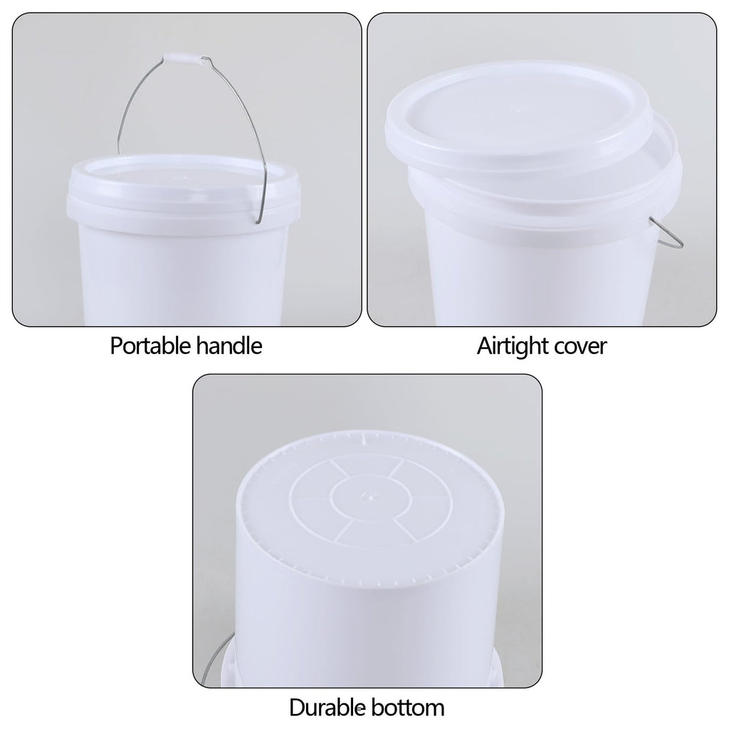4 Gallon White Plastic Food Grade Bucket Pail with Handle, 4-Pack