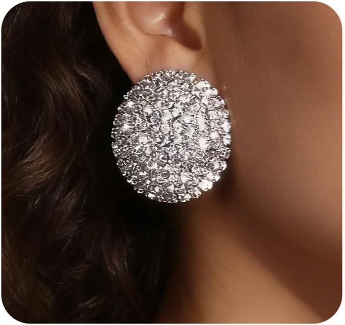 Bling Rhinestone Stud Earrings for Women Large Statement Round Earrings |