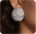 Bling Rhinestone Stud Earrings for Women Large Statement Round Earrings |