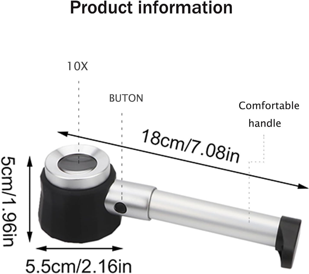 10X Jeweler Loupe Handheld Magnifier Magnifying Glass with LED Light | Lighted magnifiers with measure scale &