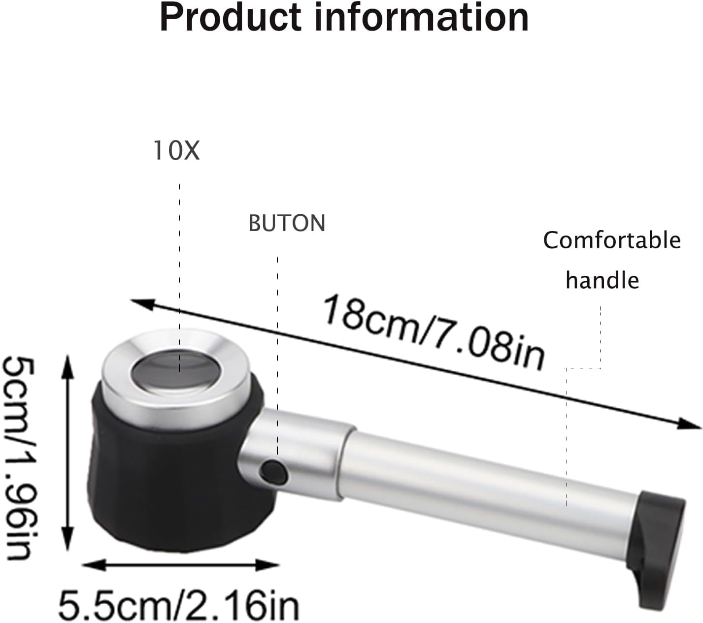 10X Jeweler Loupe Handheld Magnifier Magnifying Glass with LED Light | Lighted magnifiers with measure scale &