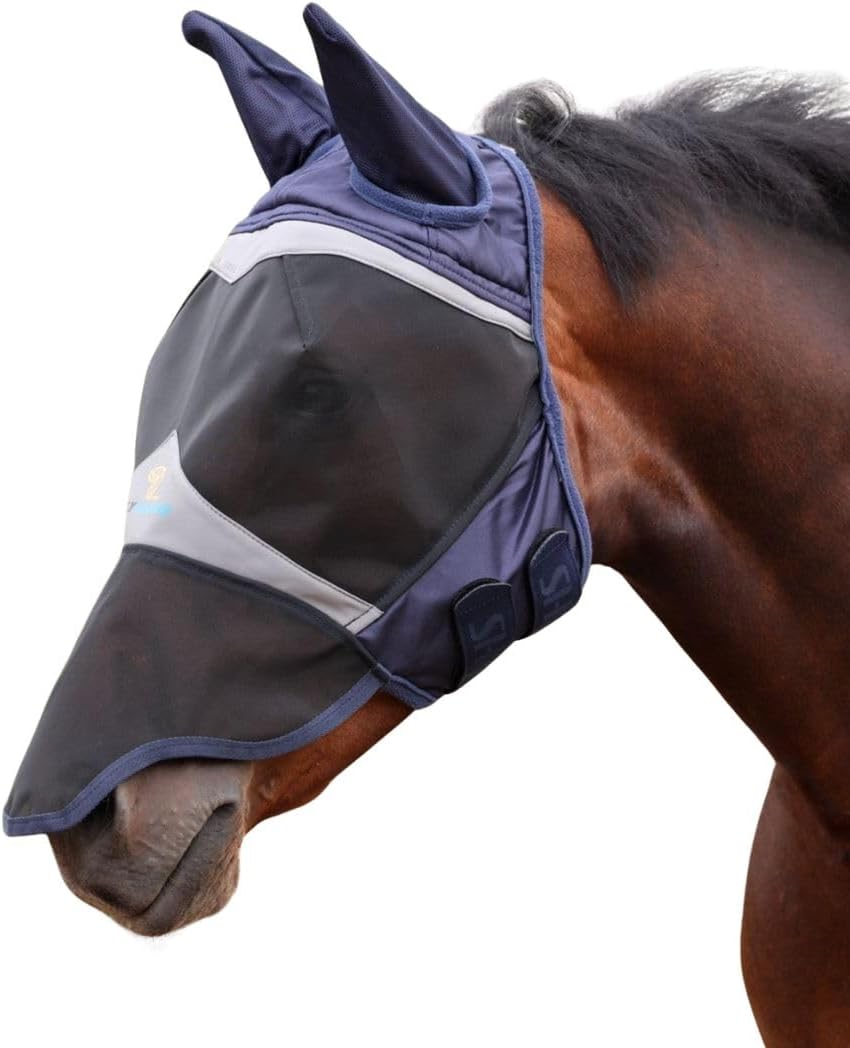 FlyGuard Pro Fine Mesh Fly Mask with UV Protection Navy/Full/Ears and Nose